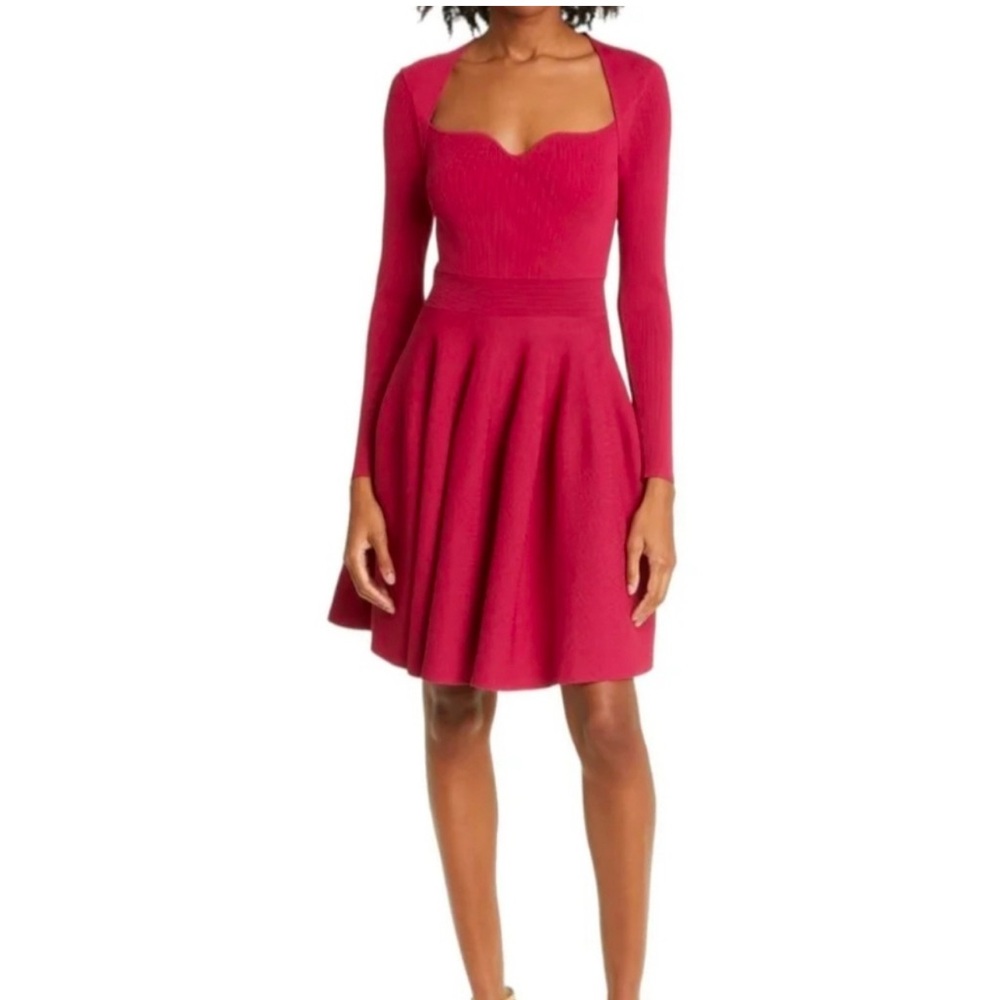 Ted Baker London Deep Pink Viennia Long Sleeve Knit Sweatheart Skater Dress NWT5 - Picture 2 of 14